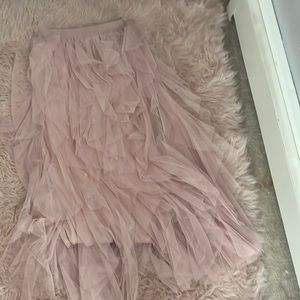 ruffled pink skirt all the way to the ankles